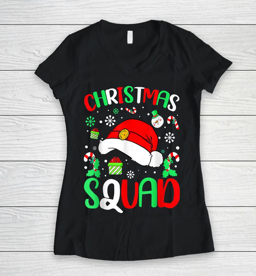 Christmas Squad Santa Hat Family Matching Pajama Xmas Women V-Neck T-Shirt