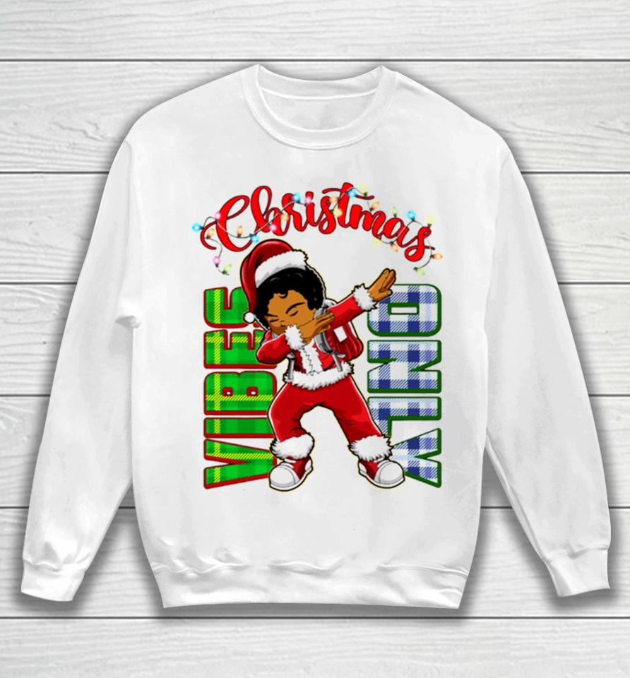 Christmas Vibes Only Dabbing African American Santa Boy Sweatshirt