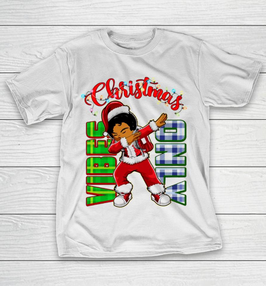 Christmas Vibes Only Dabbing African American Santa Boy T-Shirt
