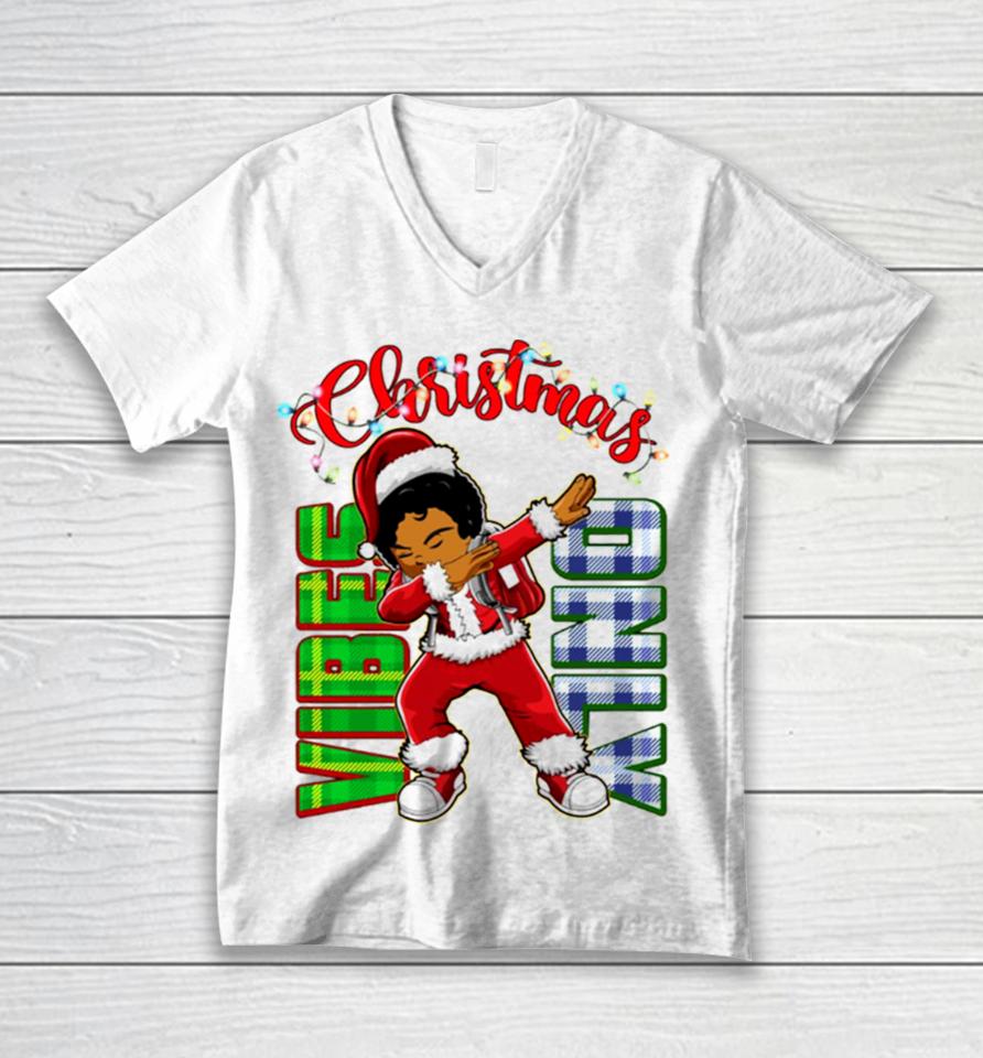 Christmas Vibes Only Dabbing African American Santa Boy Unisex V-Neck T-Shirt