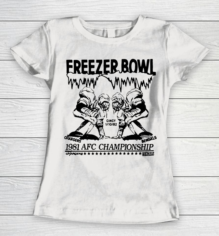 Cincinnati Bengals 1981 Freezer Bowl Homage Women T-Shirt