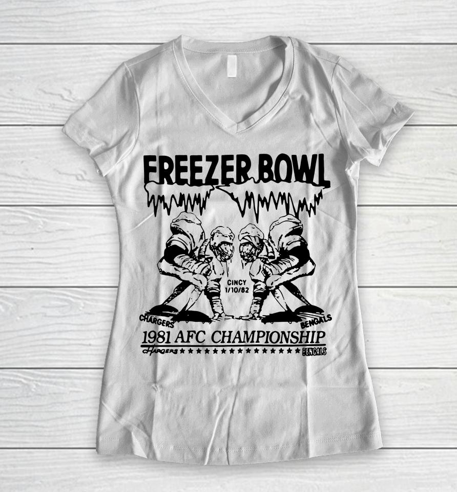 Cincinnati Bengals 1981 Freezer Bowl Homage Women V-Neck T-Shirt