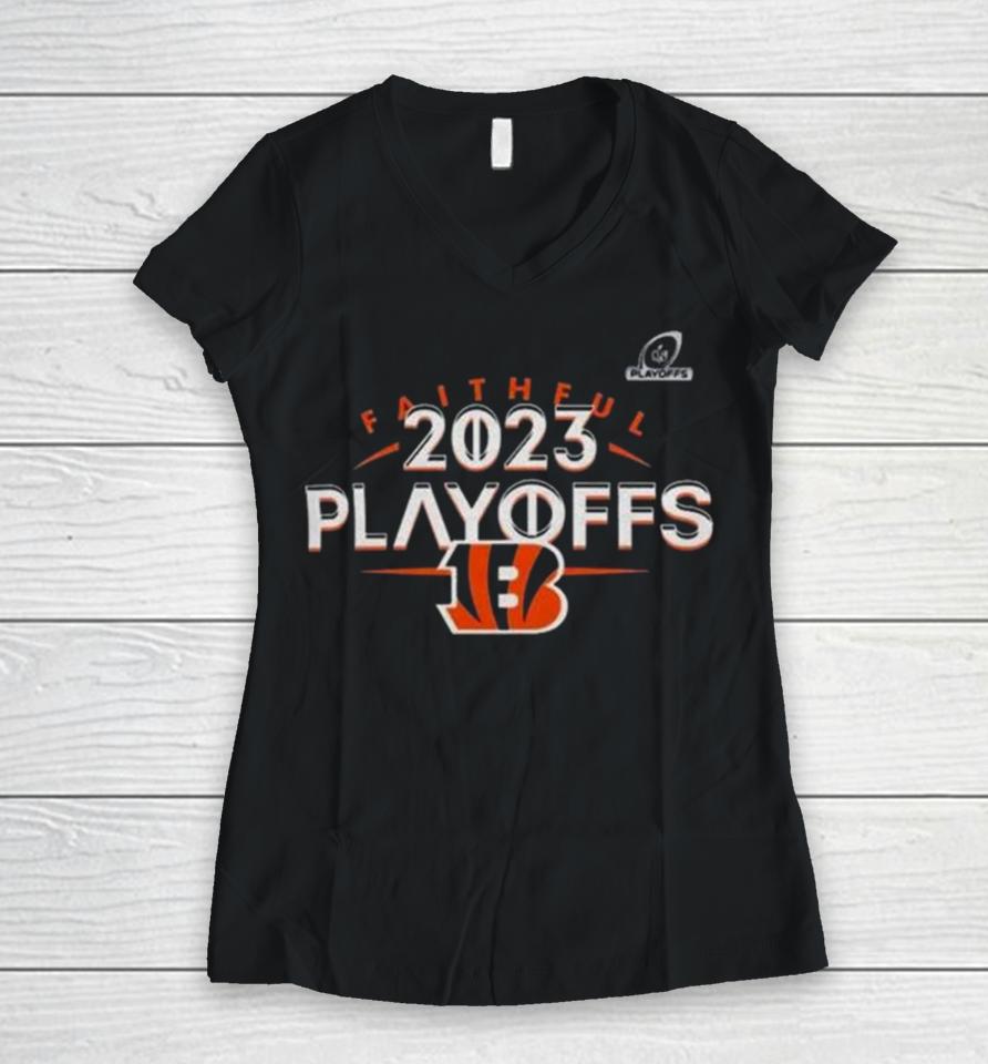 Cincinnati Bengals 2023 Nfl Playoffs Faithful Women V-Neck T-Shirt