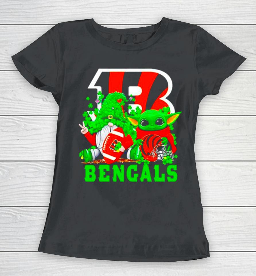 Cincinnati Bengals Baby Yoda Happy St.patrick’s Day Shamrock Women T-Shirt