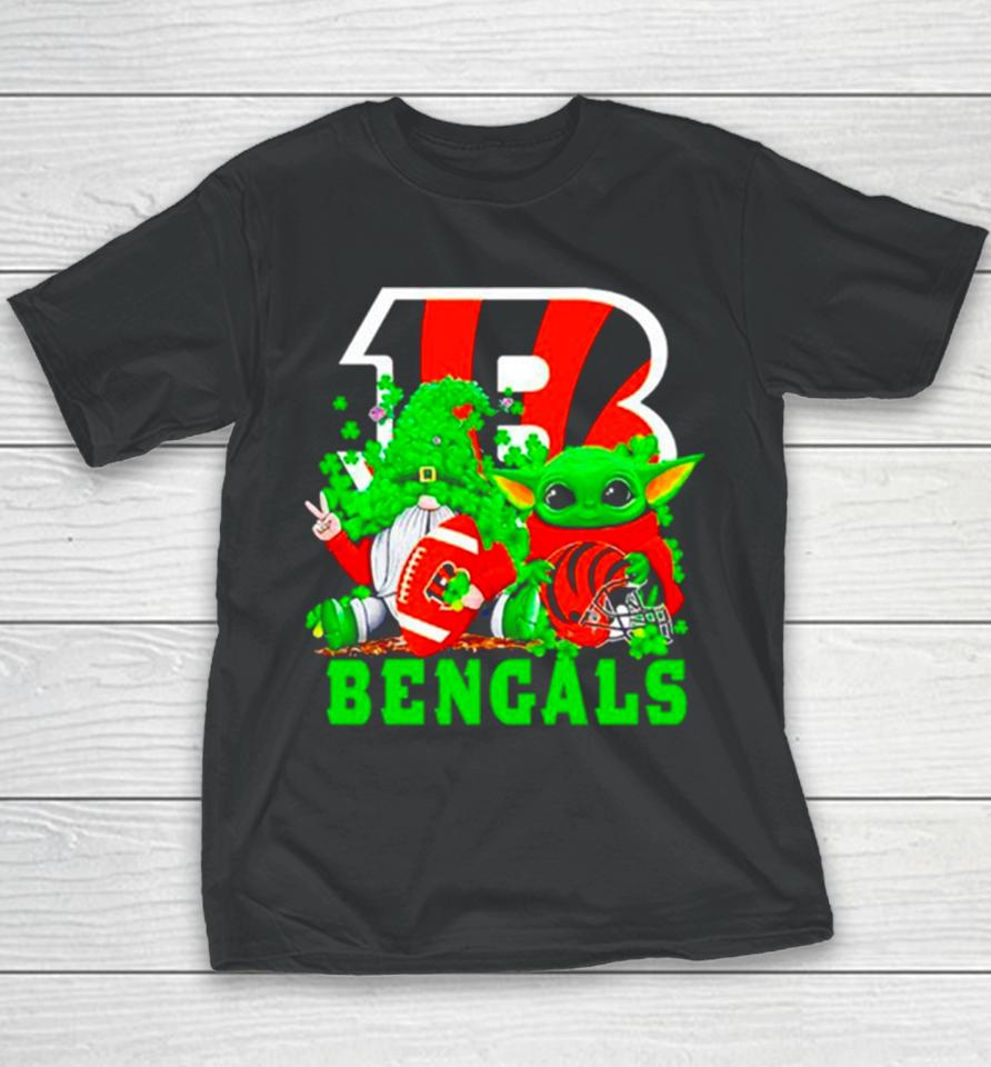 Cincinnati Bengals Baby Yoda Happy St.patrick’s Day Shamrock Youth T-Shirt