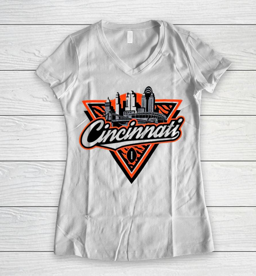 Cincinnati Bengals Football Skyline Women V-Neck T-Shirt