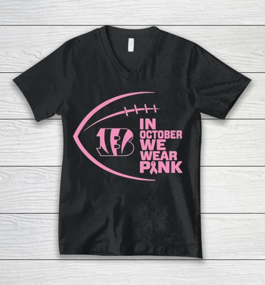 Cincinnati Bengals In October We Wear Pink 2023 Unisex V-Neck T-Shirt