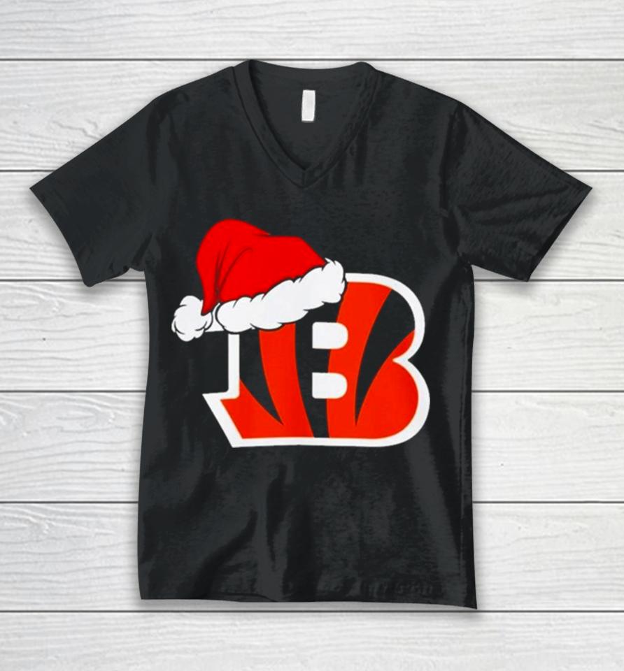Cincinnati Bengals Logo Santa Hat Christmas 2023 Unisex V-Neck T-Shirt