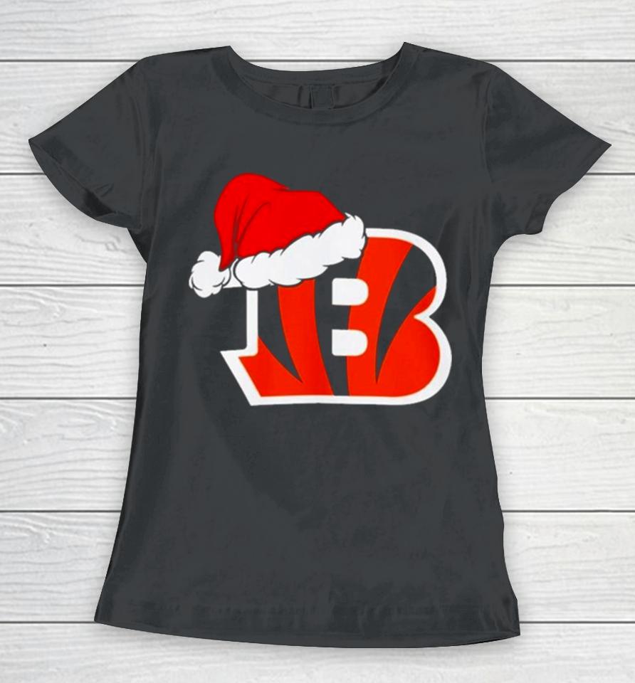 Cincinnati Bengals Logo Santa Hat Christmas 2023 Women T-Shirt