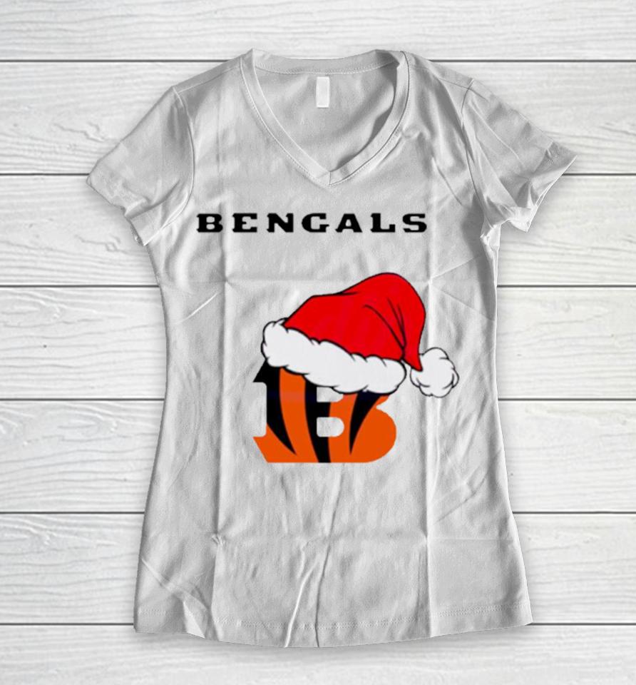 Cincinnati Bengals Nfl Christmas Logo 2023 Women V-Neck T-Shirt