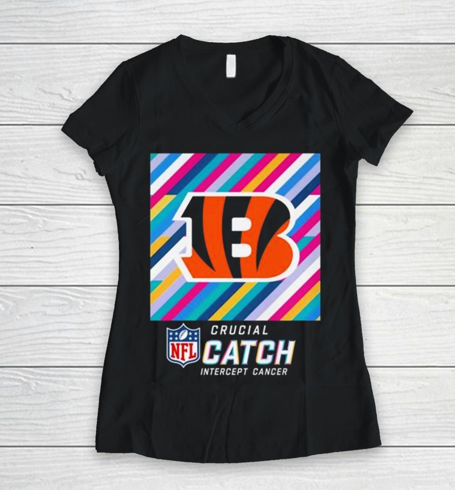 Cincinnati Bengals Nfl Crucial Catch Intercept Cancer Women V-Neck T-Shirt