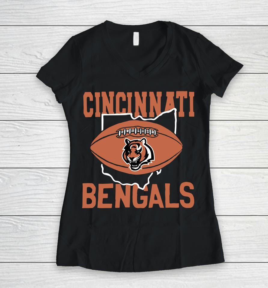 Cincinnati Ohio Bengals Logo Homage Women V-Neck T-Shirt