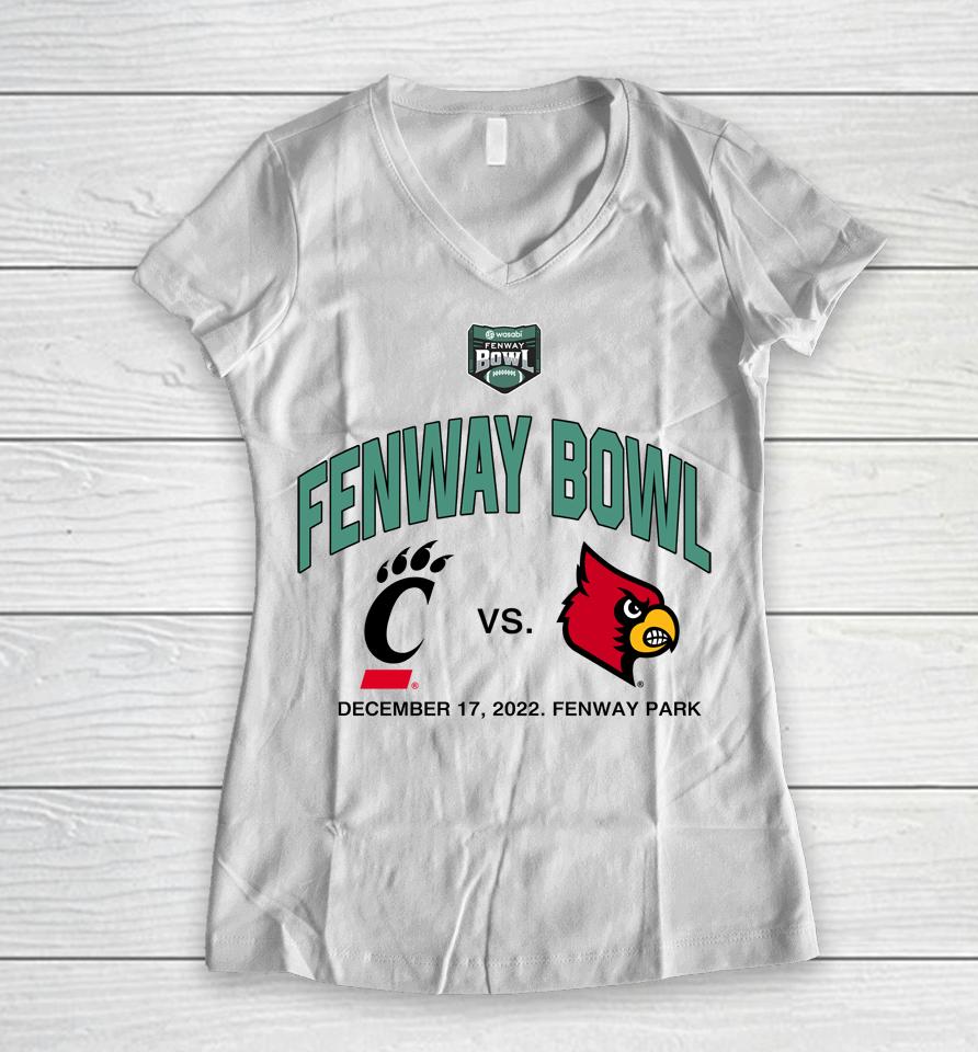 Cincinnati Vs Louisville Football 2022 Fenway Bowl Dueling Women V-Neck T-Shirt