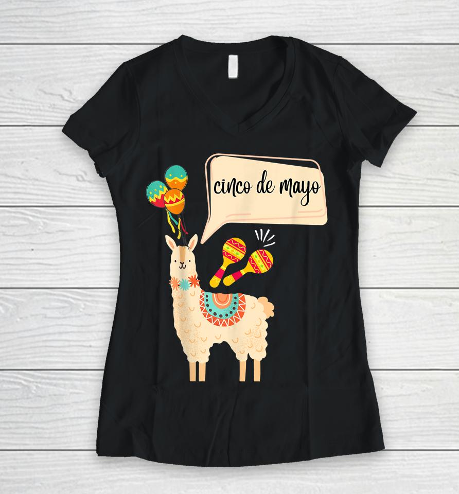 Cinco De Mayo Gifts Mexican Festival Party Lama Lover Women V-Neck T-Shirt