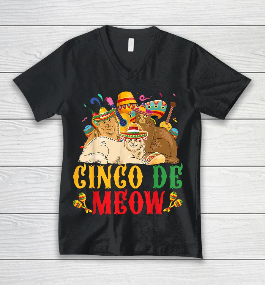 Cinco De Mayo Lets Fiesta Cinco De Meow Cats Kitty Kitten Unisex V-Neck T-Shirt