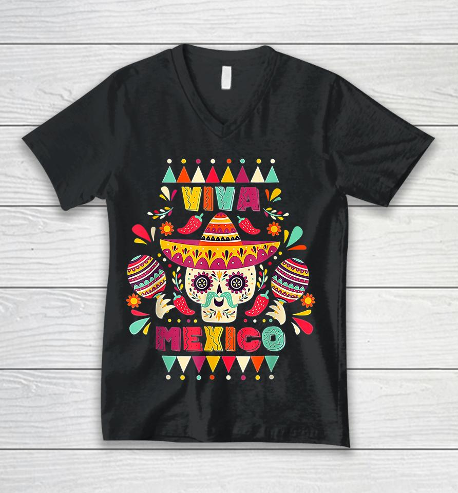 Cinco De Mayo Mexican Cross Sunglasses Skull Mustache Fiesta Unisex V-Neck T-Shirt