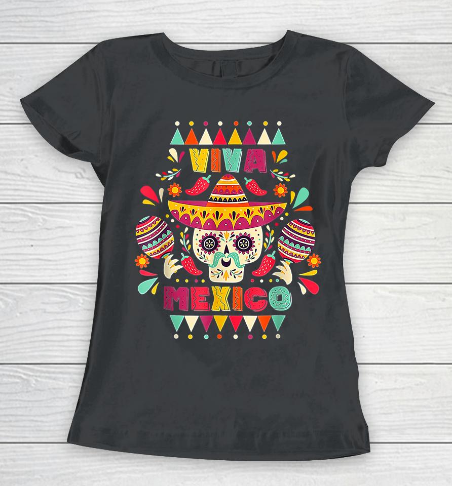 Cinco De Mayo Mexican Cross Sunglasses Skull Mustache Fiesta Women T-Shirt