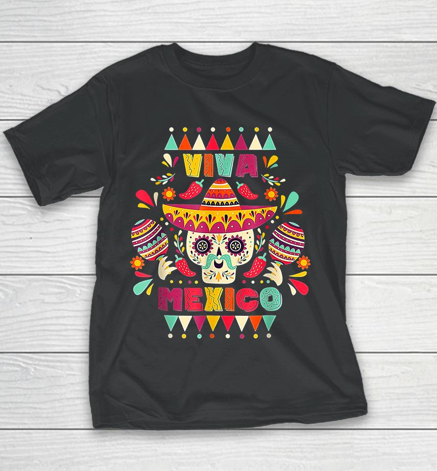 Cinco De Mayo Mexican Cross Sunglasses Skull Mustache Fiesta Youth T-Shirt