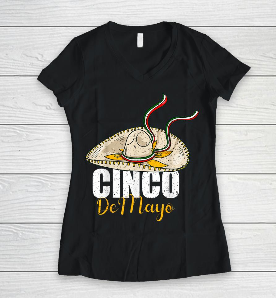 Cinco De Mayo Mexican Dress Fiesta Balloons Straw Hats Women V-Neck T-Shirt