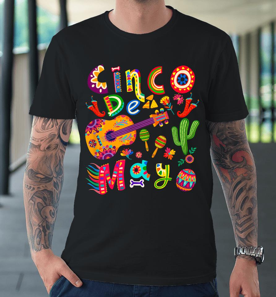 Cinco De Mayo Mexican Fiesta Cool Guitar Cactus Premium T-Shirt