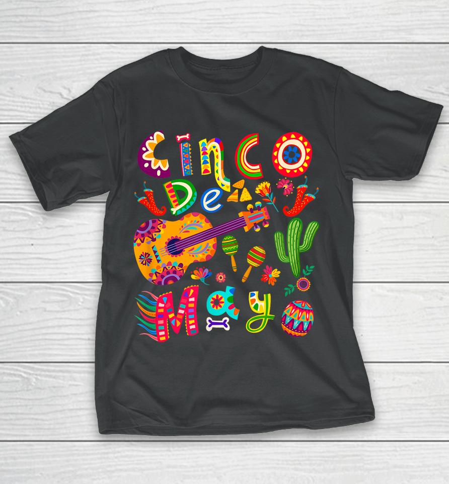 Cinco De Mayo Mexican Fiesta Cool Guitar Cactus T-Shirt