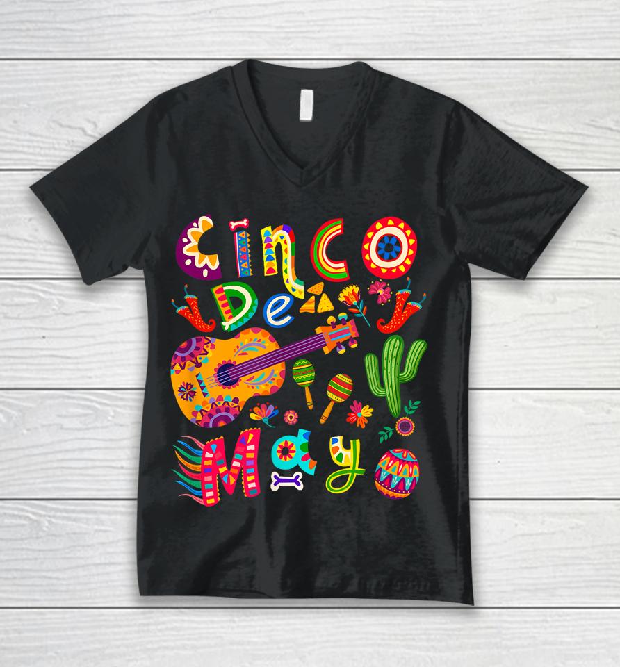 Cinco De Mayo Mexican Fiesta Cool Guitar Cactus Unisex V-Neck T-Shirt