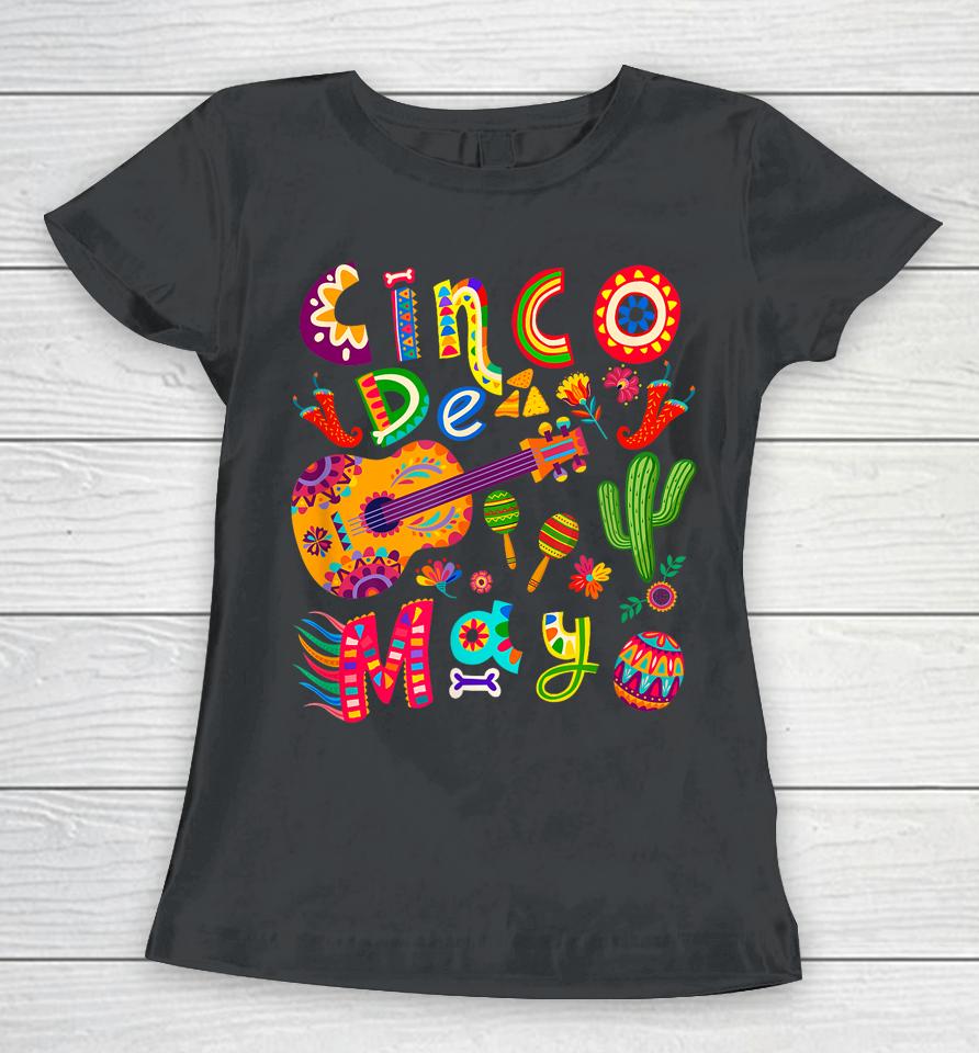 Cinco De Mayo Mexican Fiesta Cool Guitar Cactus Women T-Shirt