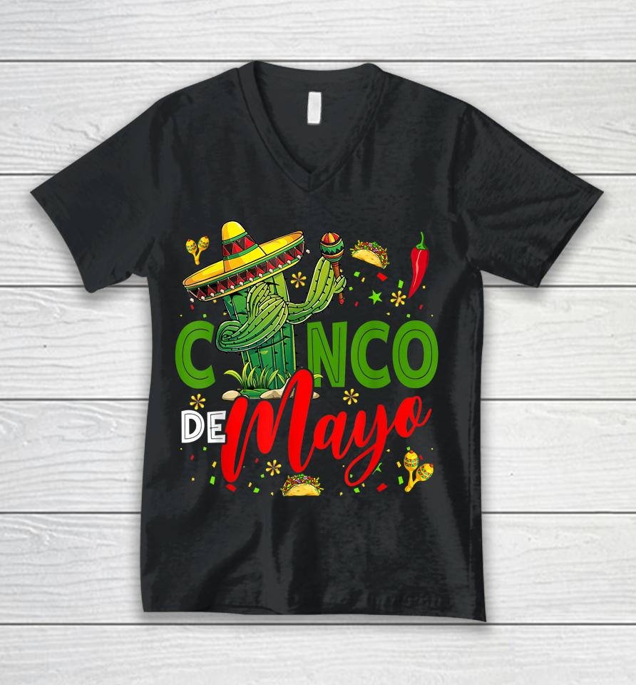 Cinco De Mayo Mexican Fiesta Dabbing Cactus 5 De Mayo Unisex V-Neck T-Shirt