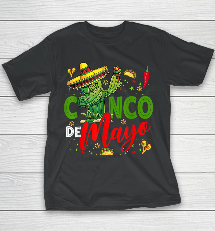 Cinco De Mayo Mexican Fiesta Dabbing Cactus 5 De Mayo Youth T-Shirt