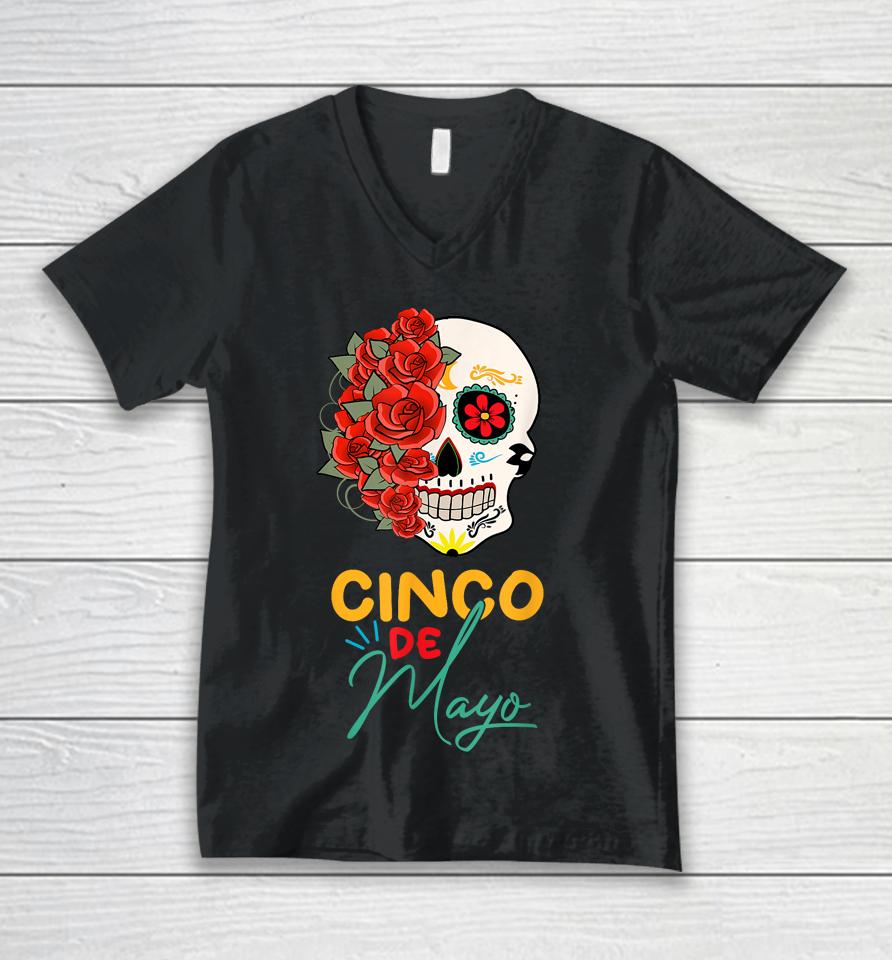 Cinco De Mayo Party Sugar Skull Men Women Mexican Fiesta Unisex V-Neck T-Shirt