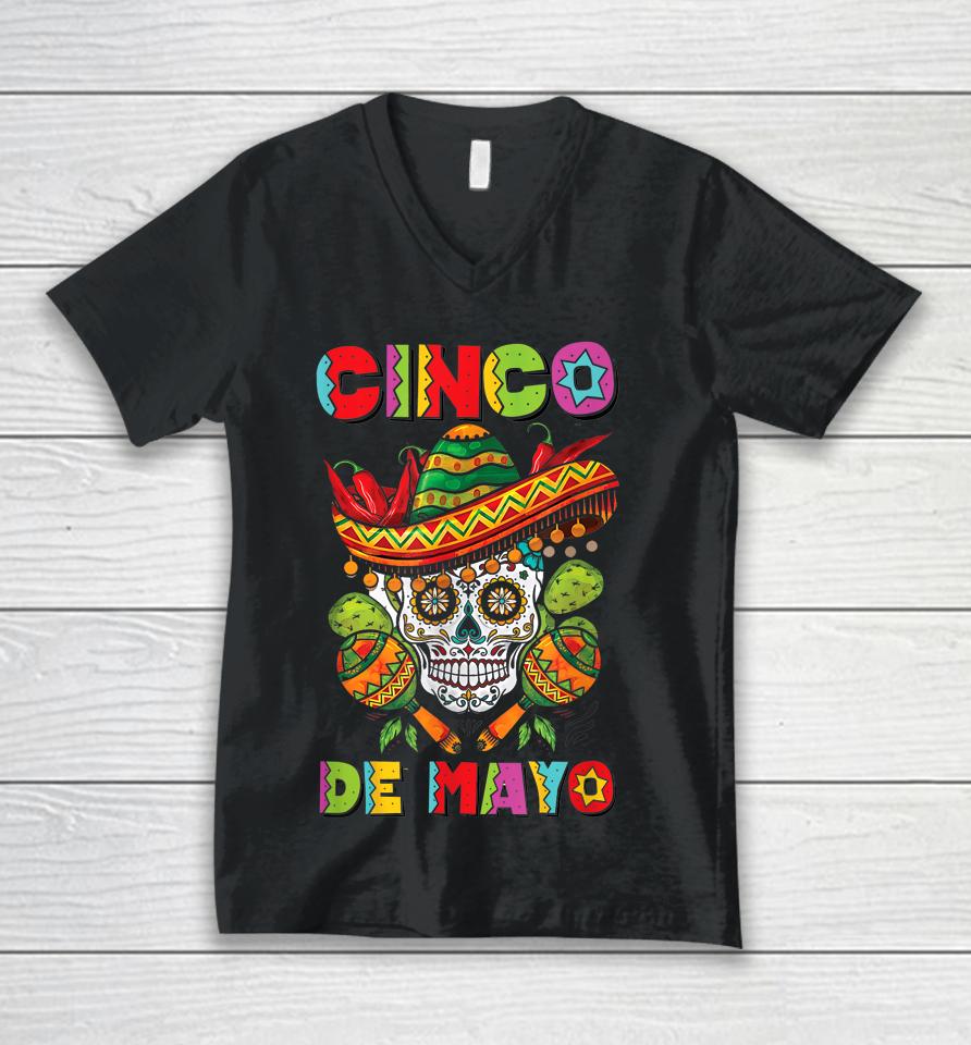 Cinco De Mayo Skull Tee Mexican Fiesta 5 De Mayo Unisex V-Neck T-Shirt