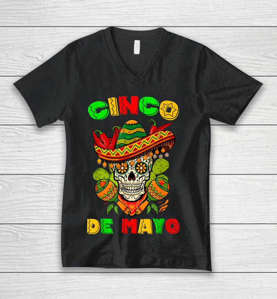 Cinco De Mayo Skull Tee Mexican Fiesta 5 De Mayo Women Men Unisex V-Neck T-Shirt