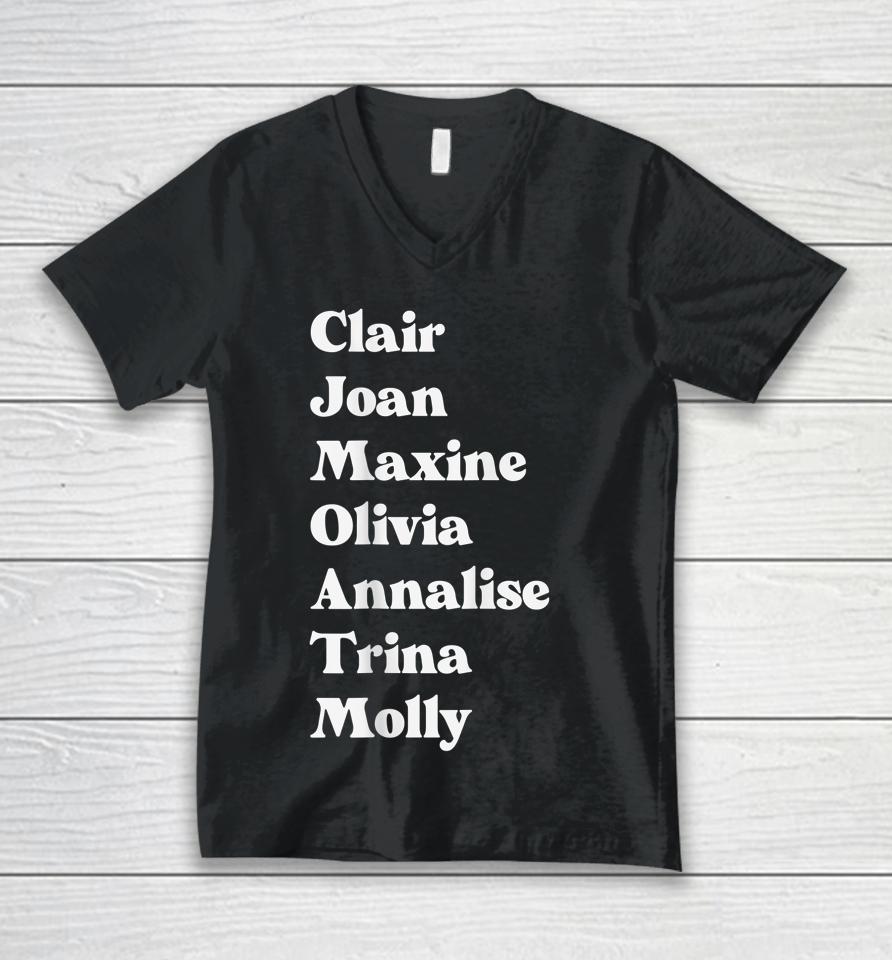 Clair Joan Maxine Olivia Annalise Trina Molly Unisex V-Neck T-Shirt