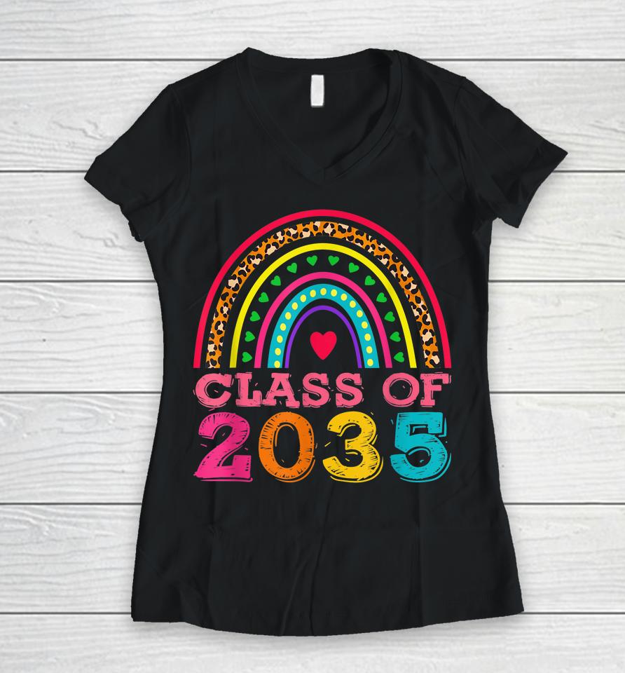 Class Of 2035 - Colorful Rainbow First Day Of School Women V-Neck T-Shirt