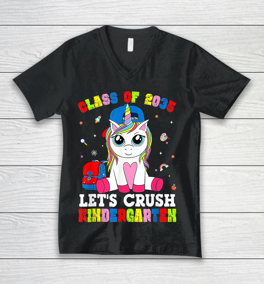 Class Of 2035 Crush Kindergarten Unicorn Girl Back To School Unisex V-Neck T-Shirt