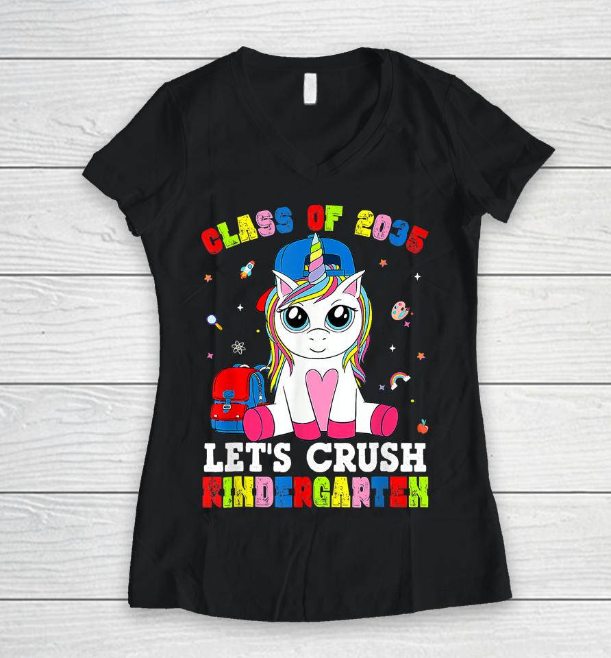 Class Of 2035 Crush Kindergarten Unicorn Girl Back To School Women V-Neck T-Shirt