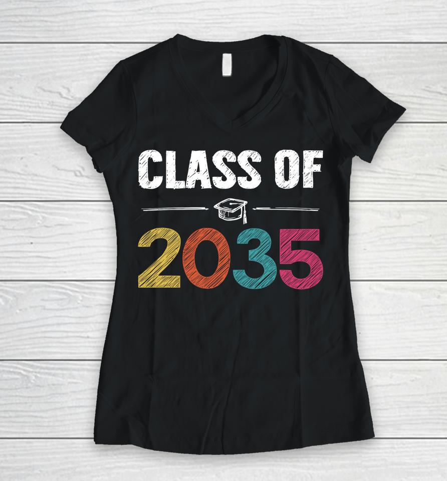 Class Of 2035 First Day Of School Grow With Me Graduation Women V-Neck T-Shirt