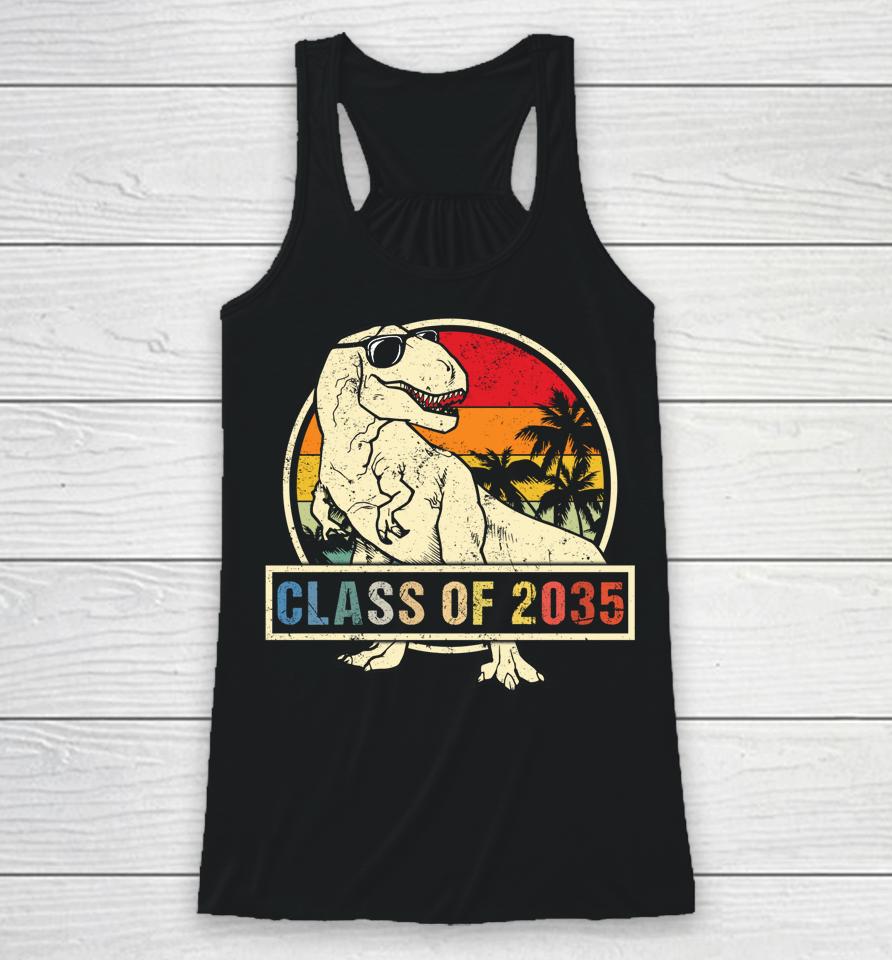Class Of 2035 Grow With Me First Day Of School Dinosaur Boys Racerback Tank