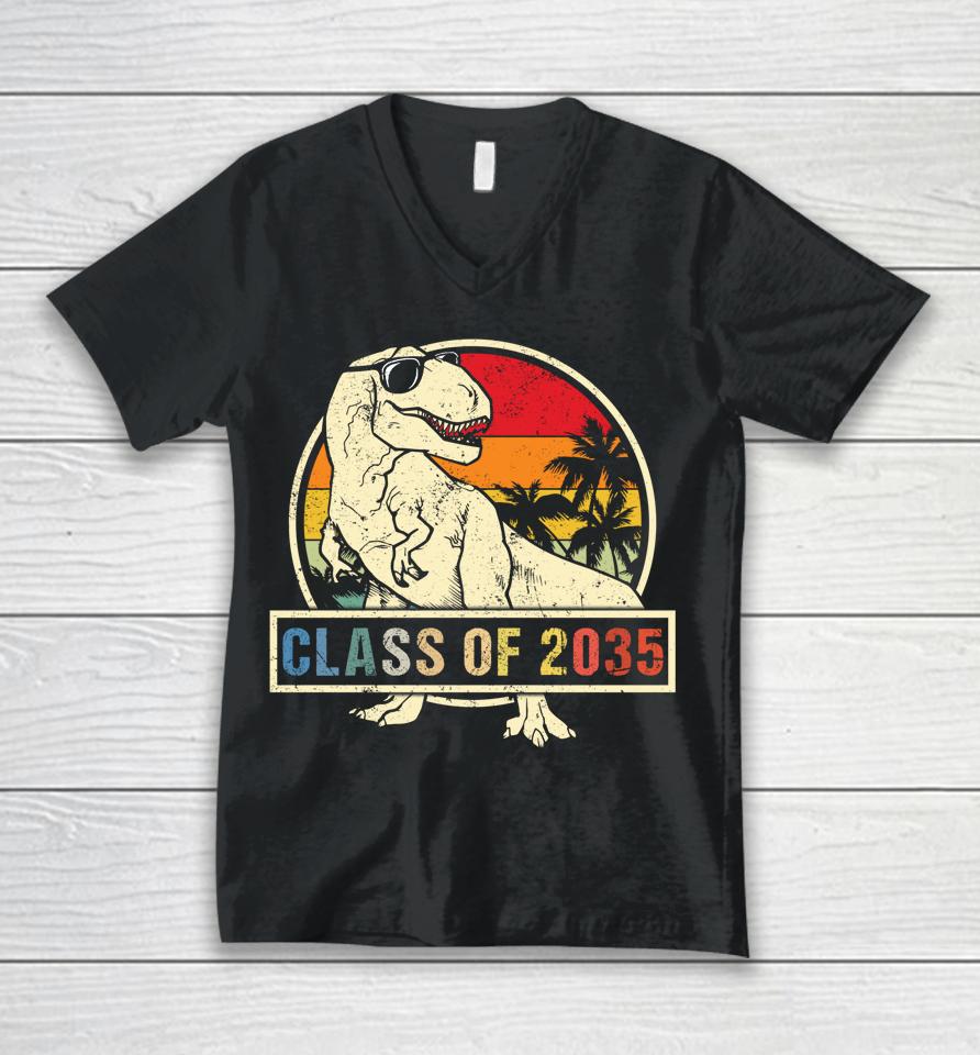Class Of 2035 Grow With Me First Day Of School Dinosaur Boys Unisex V-Neck T-Shirt