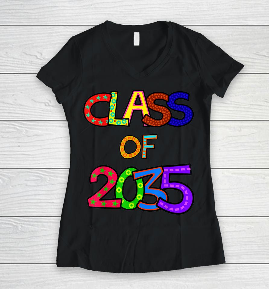 Class Of 2035 Grow With Me Kindergarten Graduation Women V-Neck T-Shirt