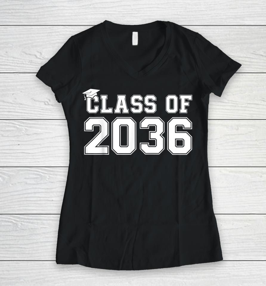 Class Of 2036 Grow With Me Graduation First Day Of School Women V-Neck T-Shirt