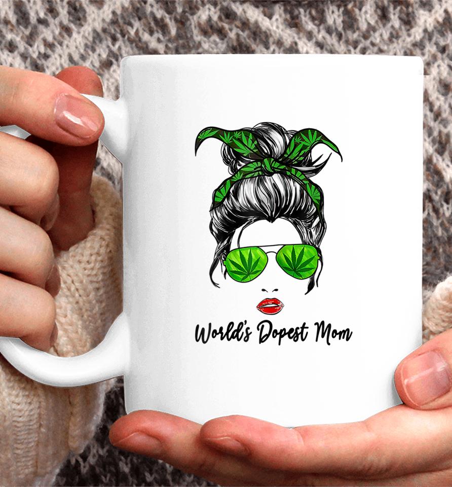 Classy World's Dopest Mom Messy Bun Weed Leaf Mothers Day Coffee Mug