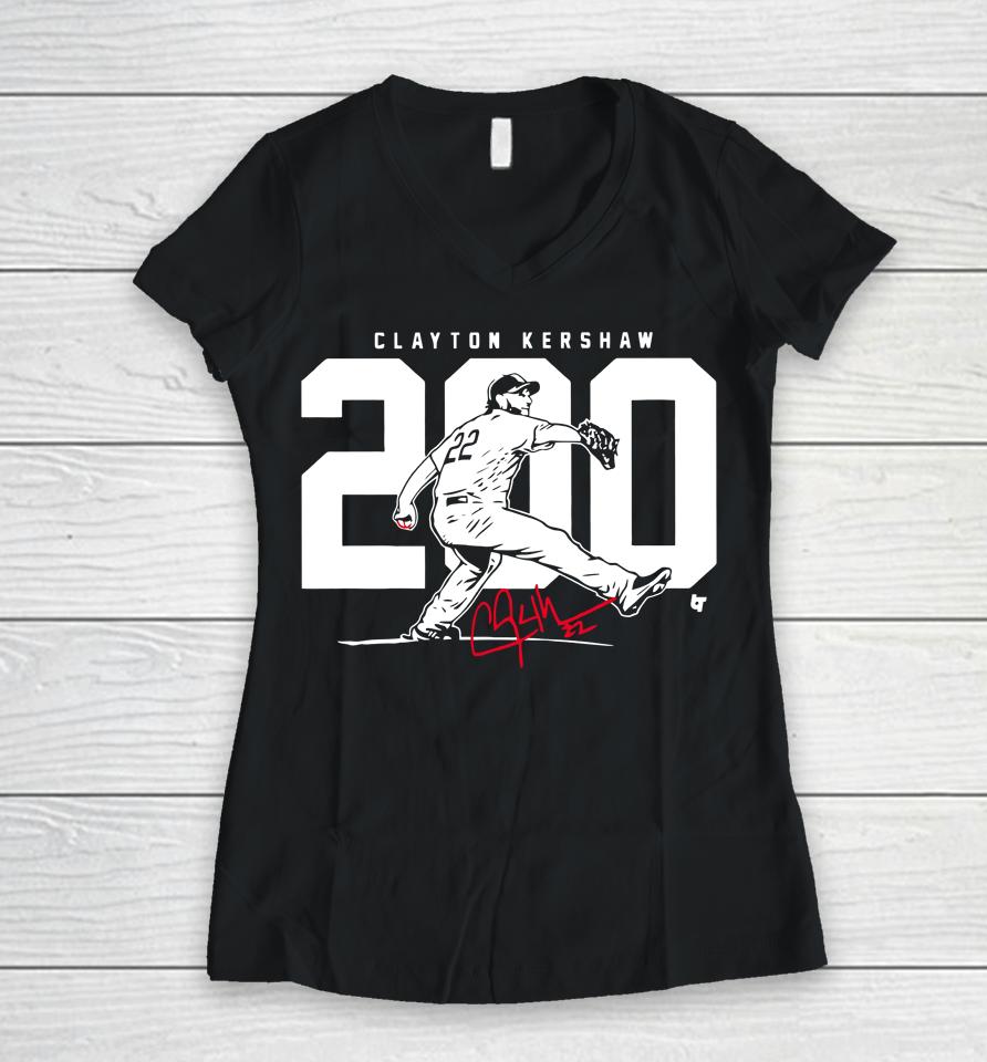 Clayton Kershaw 200 Women V-Neck T-Shirt