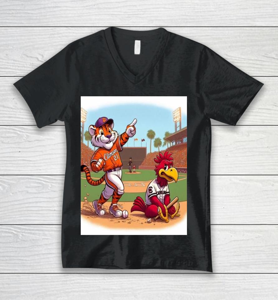 Clemson Tiger Wins The Opener Over South Carolina Gamecocks In 12 Innings As Andrew Ciufo Walks It Off 5 4 Mascot Unisex V-Neck T-Shirt