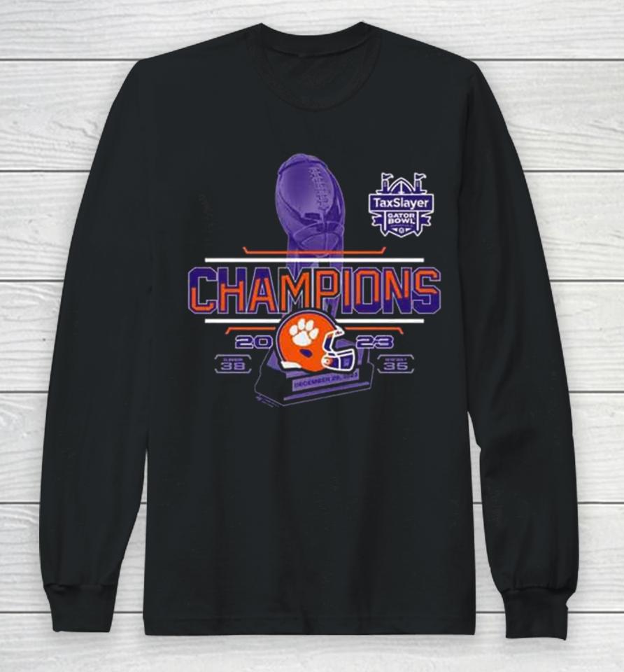 Clemson Tigers 2023 Taxslayer Gator Bowl Champions Finals Score Long Sleeve T-Shirt