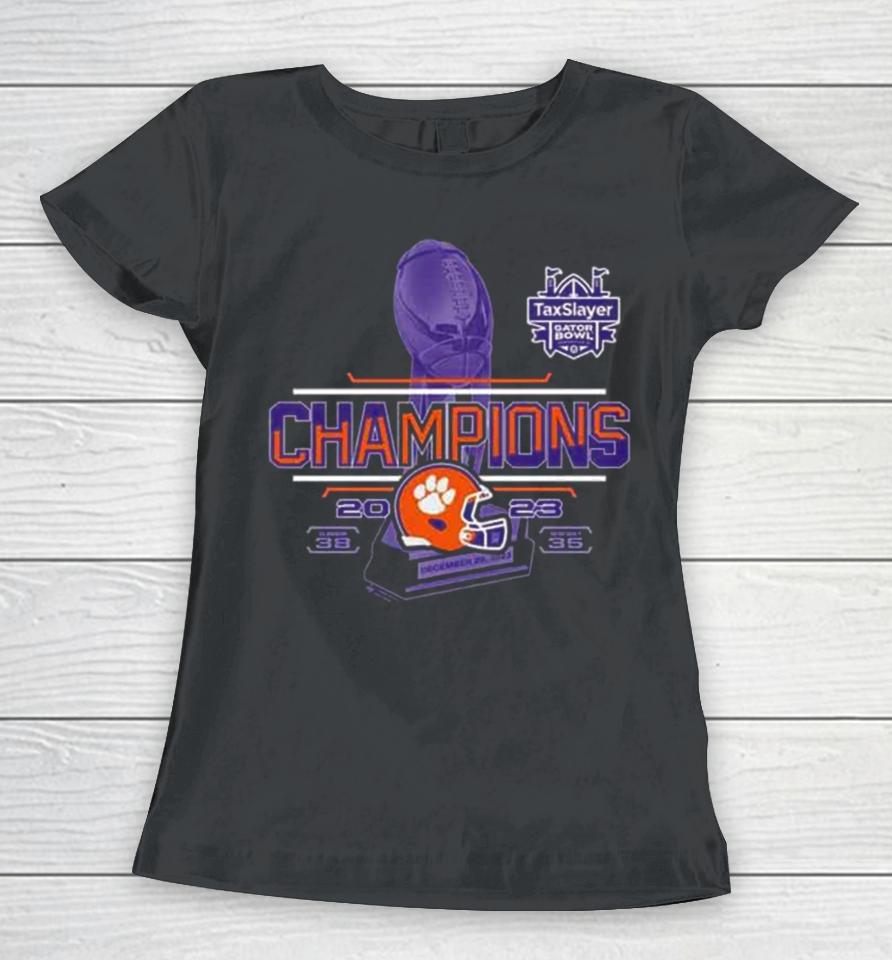 Clemson Tigers 2023 Taxslayer Gator Bowl Champions Finals Score Women T-Shirt