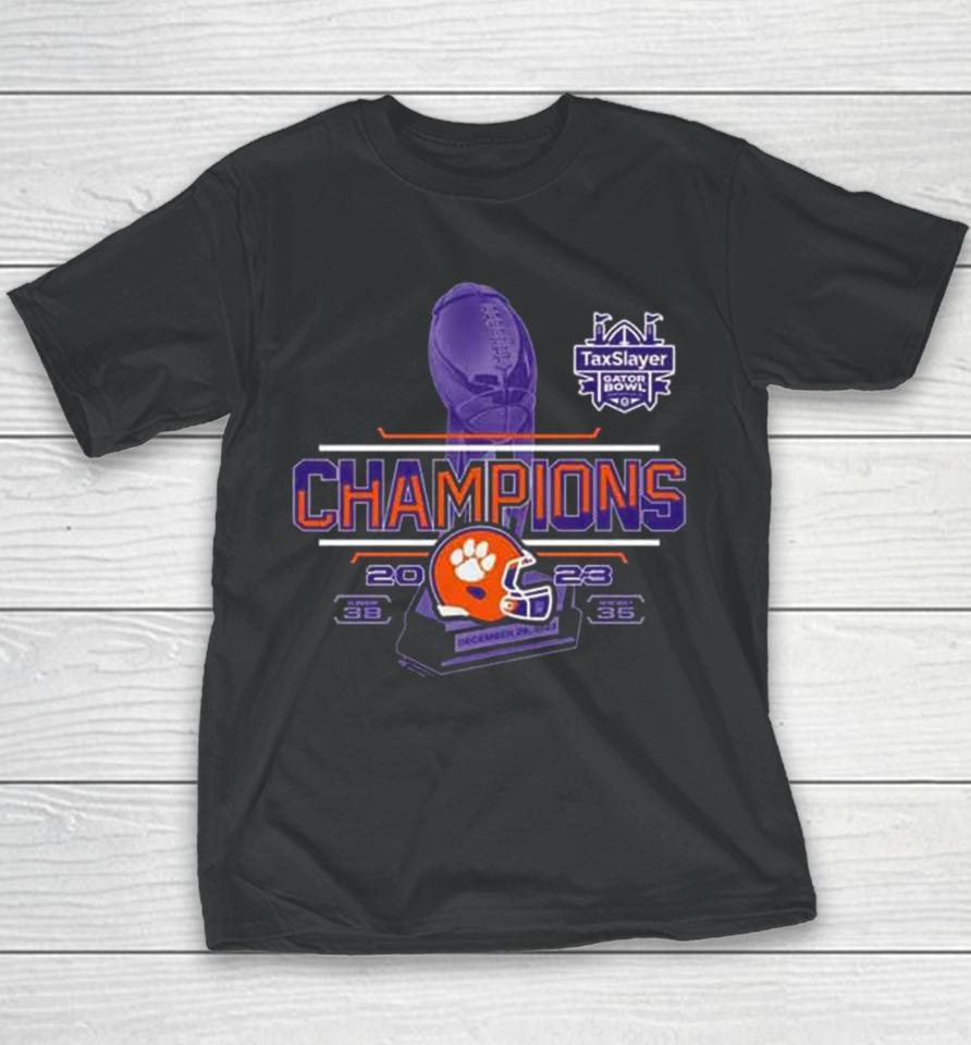 Clemson Tigers 2023 Taxslayer Gator Bowl Champions Finals Score Youth T-Shirt