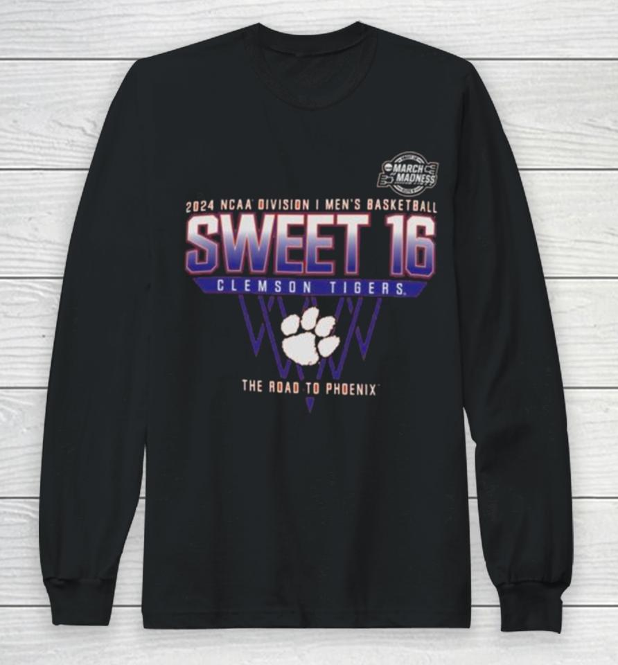 Clemson Tigers 2024 Ncaa Division I Men’s Basketball Sweet 16 The Road To Phoenix Long Sleeve T-Shirt