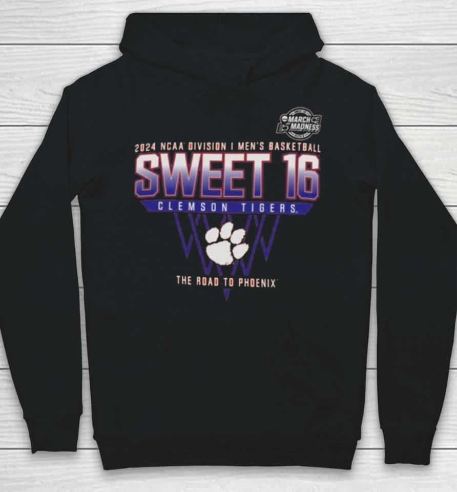 Clemson Tigers 2024 Ncaa Division I Men’s Basketball Sweet 16 The Road To Phoenix Hoodie