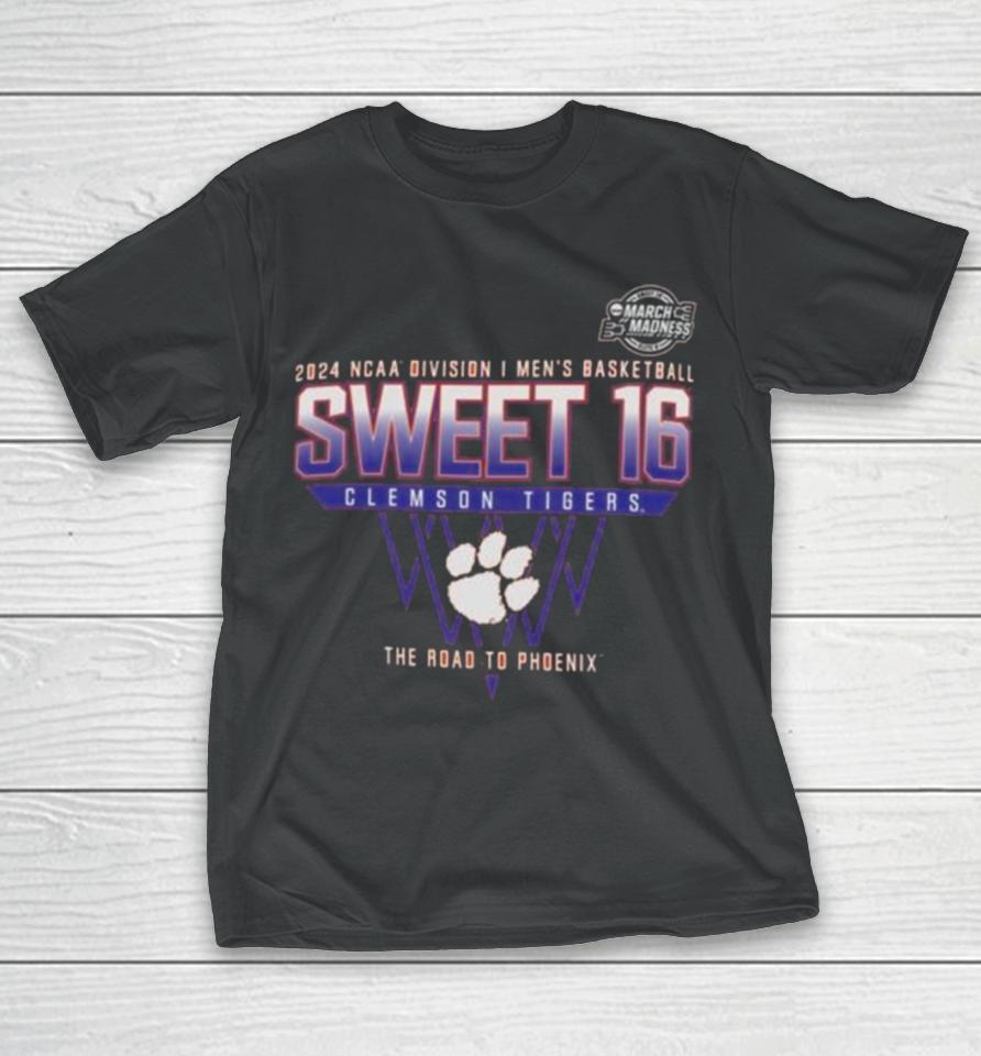 Clemson Tigers 2024 Ncaa Division I Men’s Basketball Sweet 16 The Road To Phoenix T-Shirt